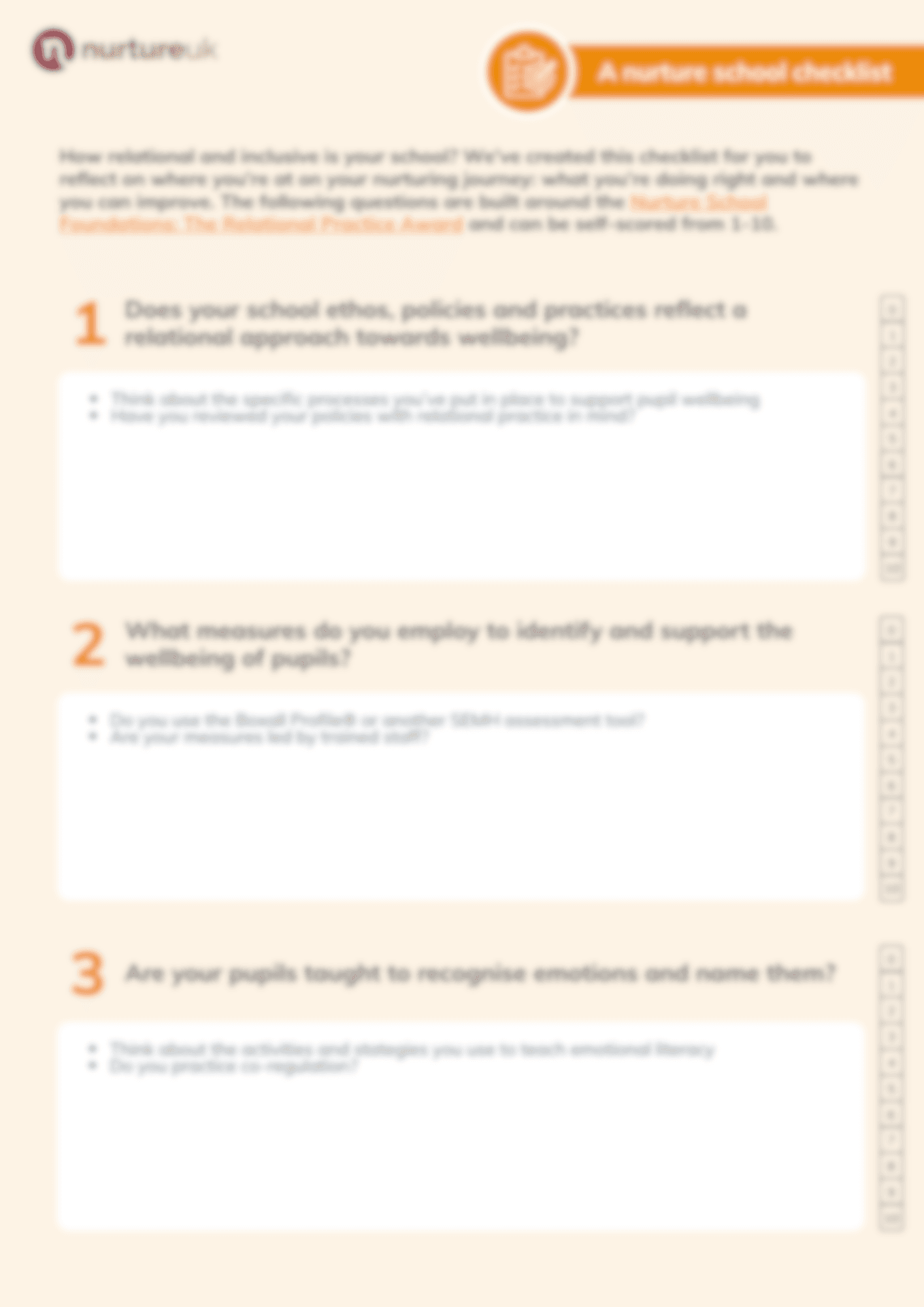 blur A nurture school checklist - downloadable